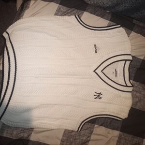Adidas White Knit Vest with Black Trim